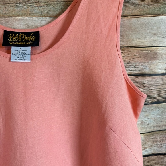 Bob Mackie Orange Coroal Embroidered Scalloped Hem Linen Blend Shell Tank Top L - Picture 6 of 8